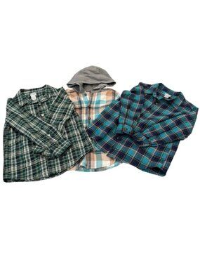 Carter's Boys Green Plaid 3 Piece Button Down Long Sleeve Shirt Bundle 6